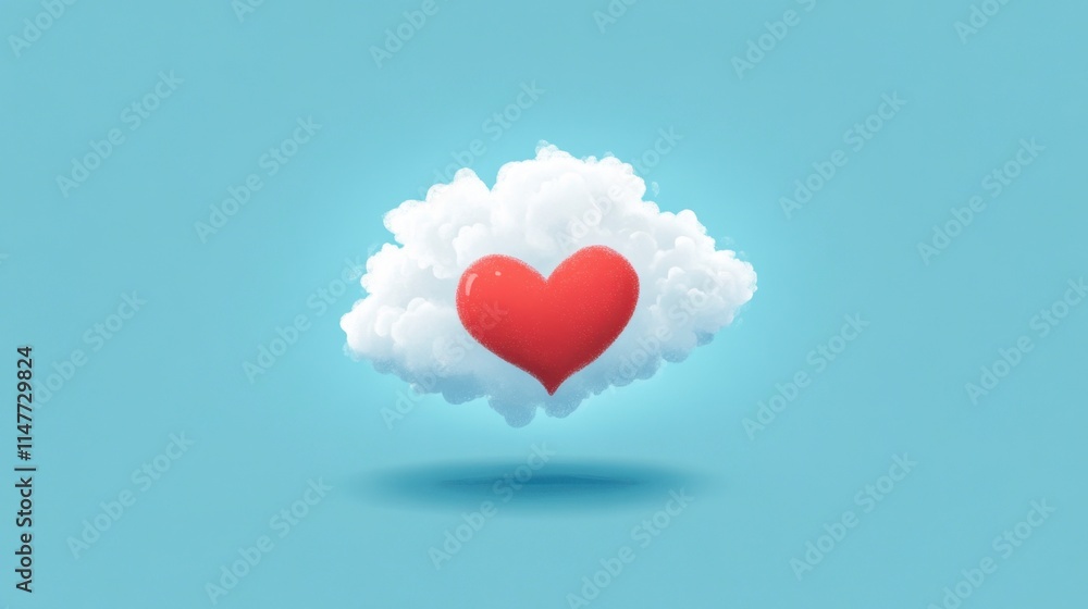 Red Heart in Fluffy Cloud - Love Concept Design Red Heart in Fluffy Cloud - Love Concept Design