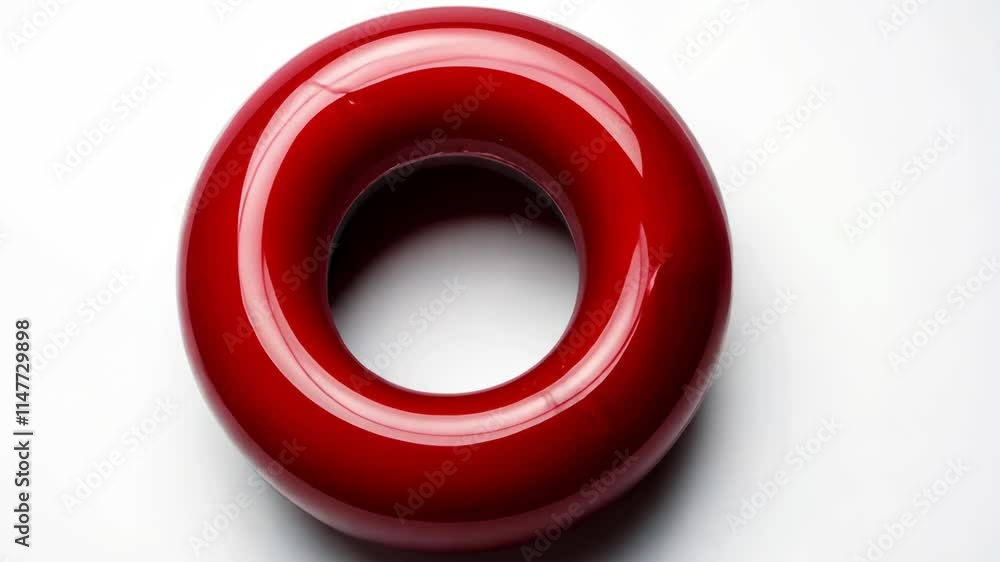 Bright red circular object placed on a plain white surface, showcasing its glossy finish and smooth contours Bright red circular object placed on a plain white surface, showcasing its glossy finish and smooth contours