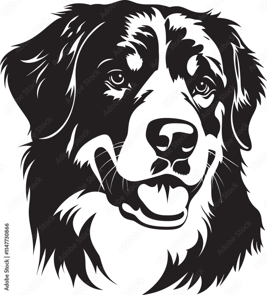 Obraz premium Bernese Mountain Dog Silhouette Vector Illustration White Background