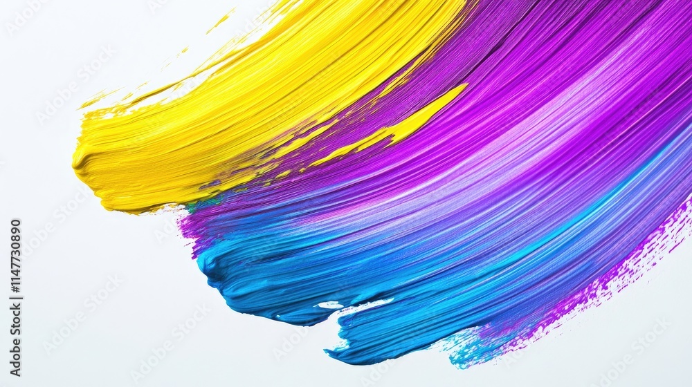 A creative brush stroke blends neon purple, yellow, and cyan into a smooth gradient, set against a clean white backdrop, showcasing vibrant artistic expression. A creative brush stroke blends neon purple, yellow, and cyan into a smooth gradient, set against a clean white backdrop, showcasing vibrant artistic expression.