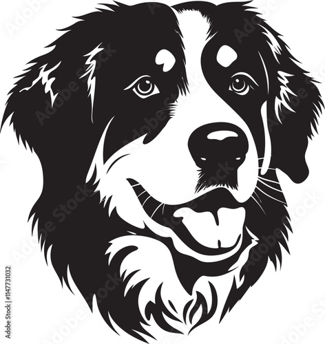 Bernese Mountain Dog Silhouette Vector Illustration White Background