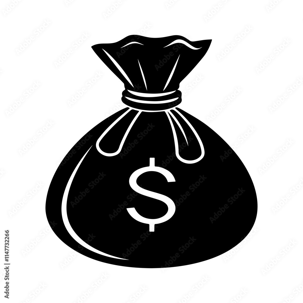 Money Bag silhouette, black and white silhouette, vector and illustration Money Bag silhouette, black and white silhouette, vector and illustration