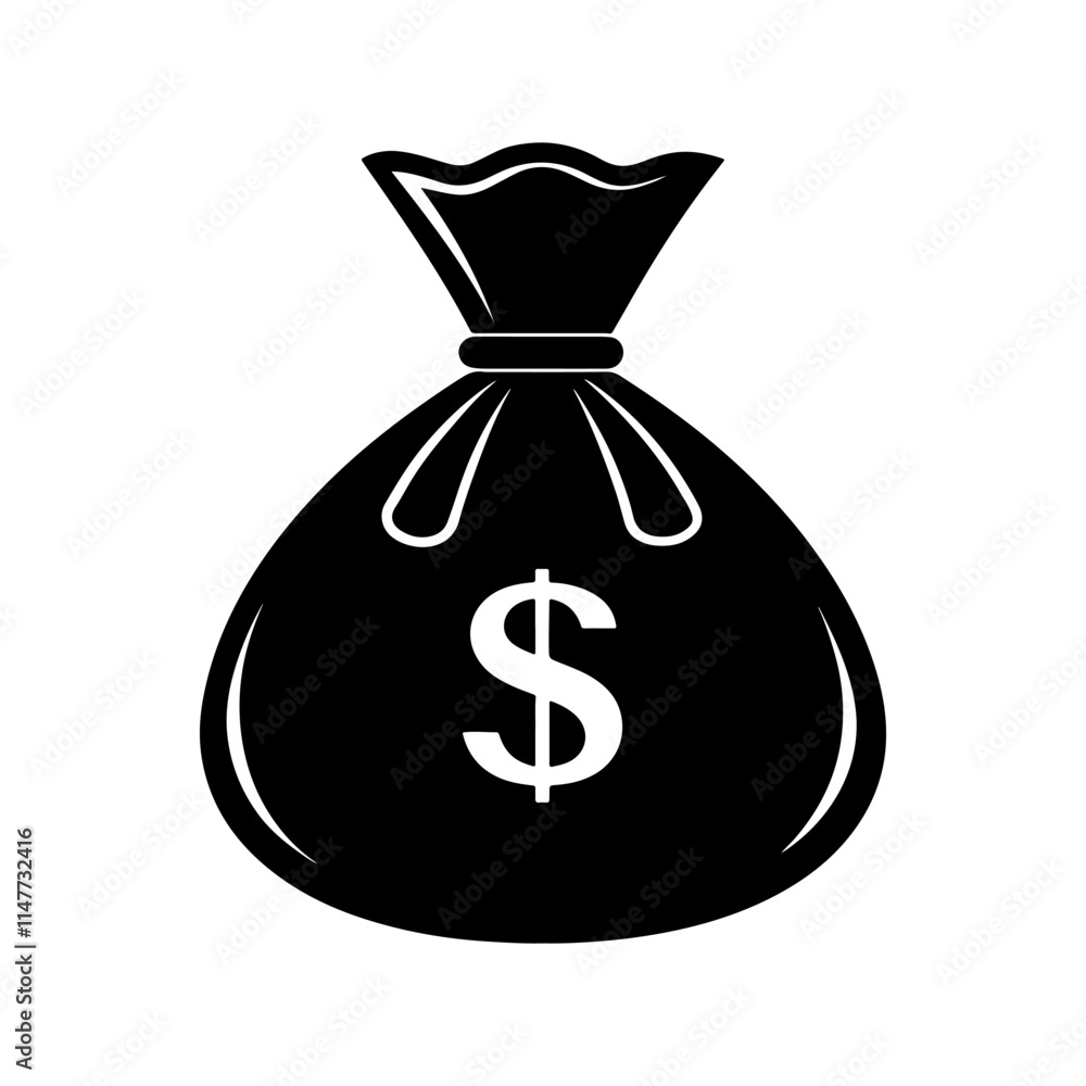 Money Bag silhouette, black and white silhouette, vector and illustration Money Bag silhouette, black and white silhouette, vector and illustration