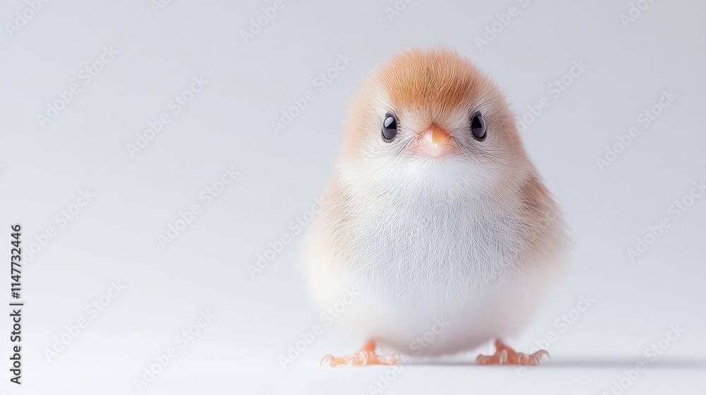 Obraz premium Adorable fluffy chick facing forward on white background.