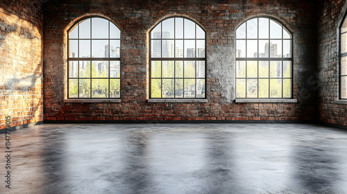 Industrial Loft Interior with City View 3D Illustration