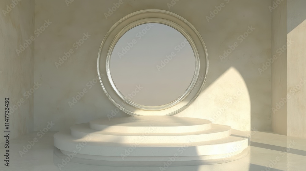 Elegant Oval Frame Adorns White Circular Steps Elegant Oval Frame Adorns White Circular Steps