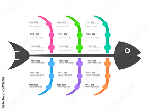 Fishbone Diagram with Colorful Branches Facing Right for Problem Solving and Planning