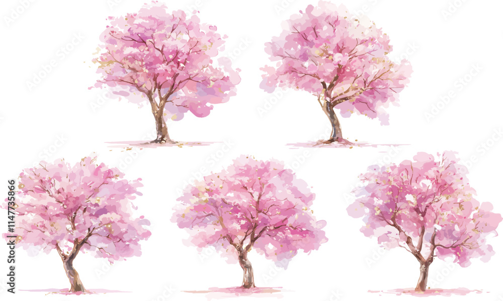Fototapeta premium pink tree watercolor clipart
