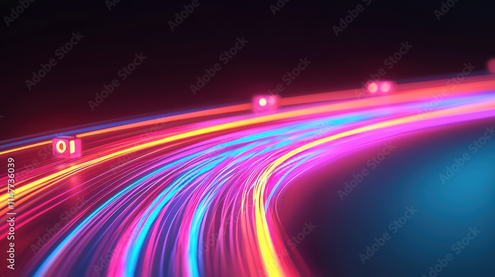 Colorful Light Trails with Digital Elements in Motion at Night Colorful Light Trails with Digital Elements in Motion at Night