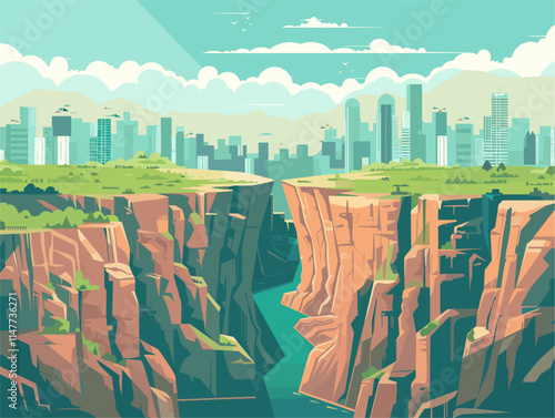 Artistic City Topography: A Futuristic Canvas of Urban Gorges and Geometric Dreams