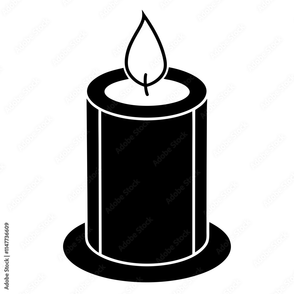 Black and White Candle Illustration with Flame Black and White Candle Illustration with Flame
