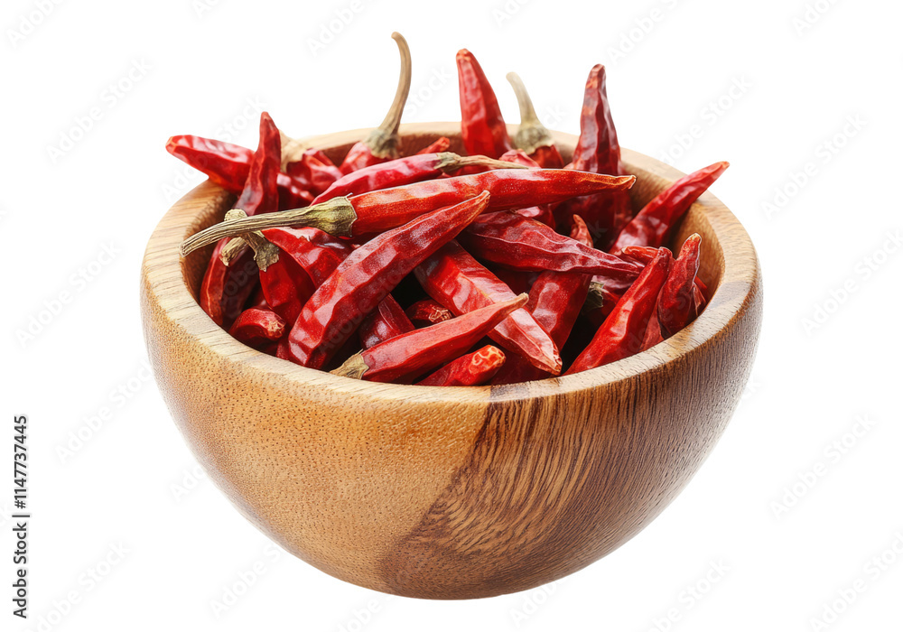 Cayenne pepper in a wood bowl. Transparent background .Isolated PNG Cayenne pepper in a wood bowl. Transparent background .Isolated PNG