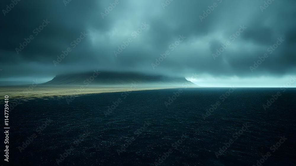 Dramatic Landscape Photo: Mountain and Sea Under Gloomy Sky Dramatic Landscape Photo: Mountain and Sea Under Gloomy Sky
