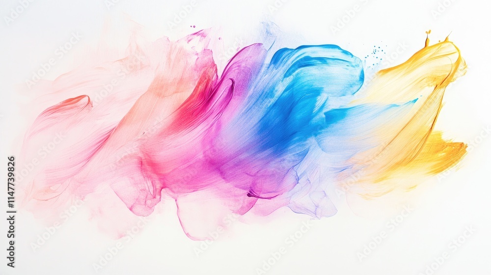 A smear of colorful abstract paint in pastel tones fades into bright hues, displayed on a white background for a soft and vibrant look. A smear of colorful abstract paint in pastel tones fades into bright hues, displayed on a white background for a soft and vibrant look.
