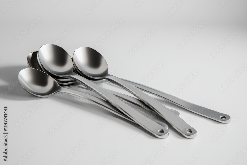 Polished stainless steel measuring spoons are arranged perfectly. Ideal for cooking and baking. Enhance your kitchen aesthetics with this essential tool. Generative AI Polished stainless steel measuring spoons are arranged perfectly. Ideal for cooking and baking. Enhance your kitchen aesthetics with this essential tool. Generative AI
