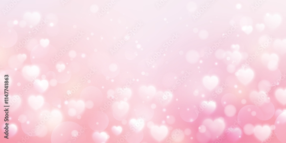 Blurry dreamy pink valentine's day background with heart and bokeh light effect, vector illustration.