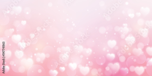 Blurry dreamy pink valentine's day background with heart and bokeh light effect, vector illustration.