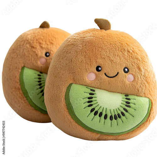 Plush kiwi fruit toys with oval cutout, transparent PNG for children's merchandise