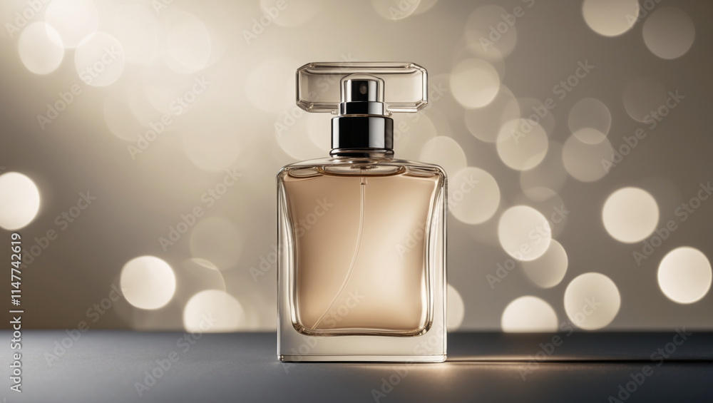 Elegantly Minimalist, A Golden Perfume Bottle Mock Up Displayed Against a Luminous Bokeh Background, Exuding Sophistication and Luxury Elegantly Minimalist, A Golden Perfume Bottle Mock Up Displayed Against a Luminous Bokeh Background, Exuding Sophistication and Luxury