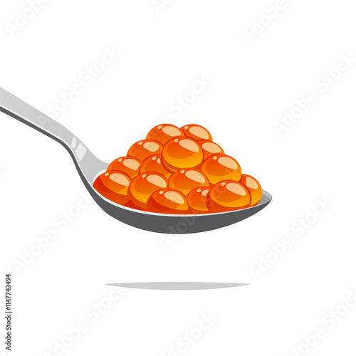 Salmon roe in spoon vector isolated on white background.