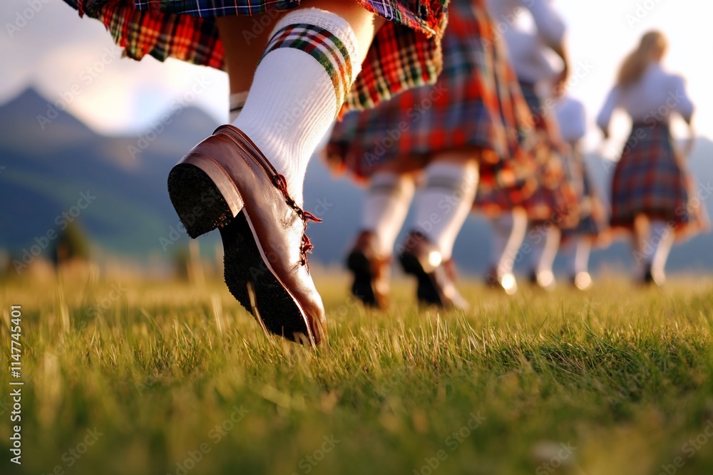 Dancers in traditional attire moving across a grassy field. Dancers in traditional attire moving across a grassy field.