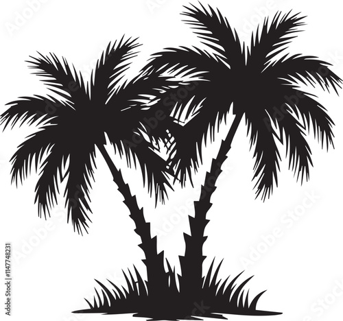 Tropical Palm Tree Silhouette Minimalist Vector Illustration