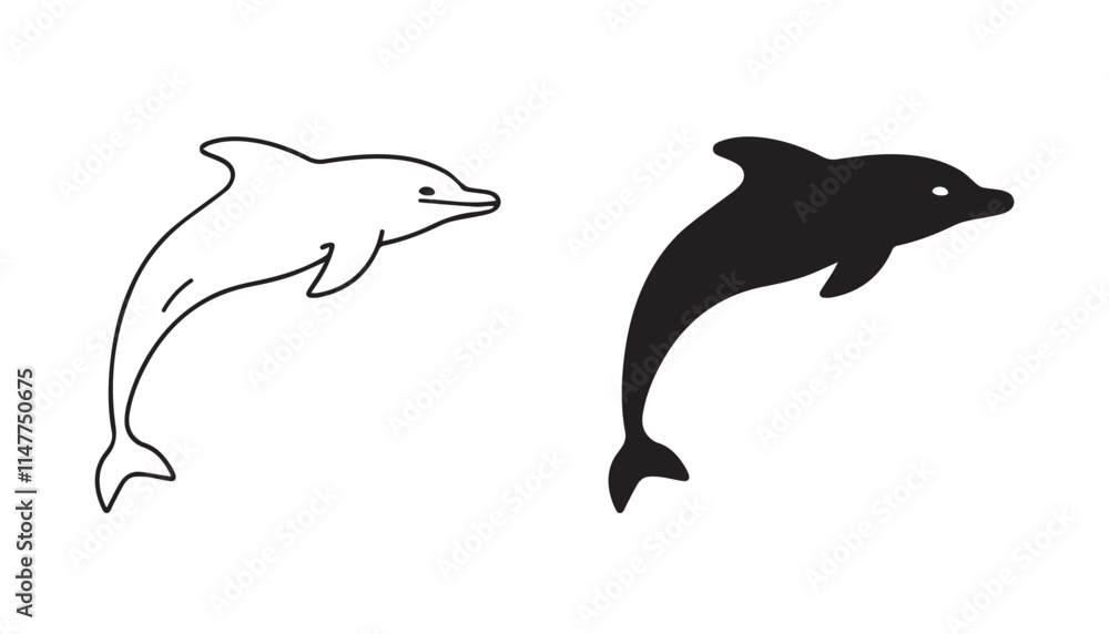 A silhouette of a dolphin On white background. A silhouette of a dolphin On white background.