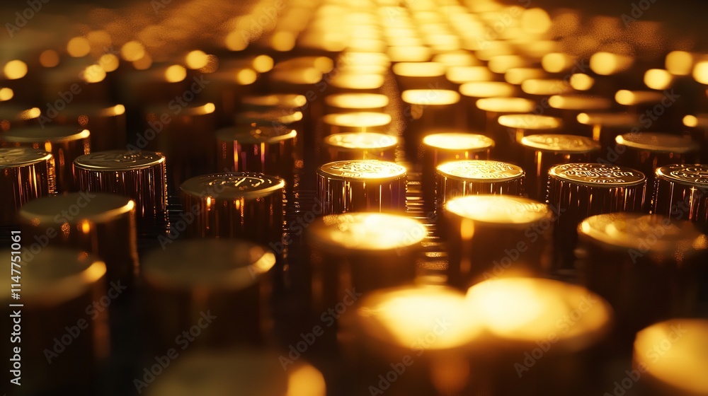 Neatly Lined Gold Bullion on a Reflective Surface Neatly Lined Gold Bullion on a Reflective Surface