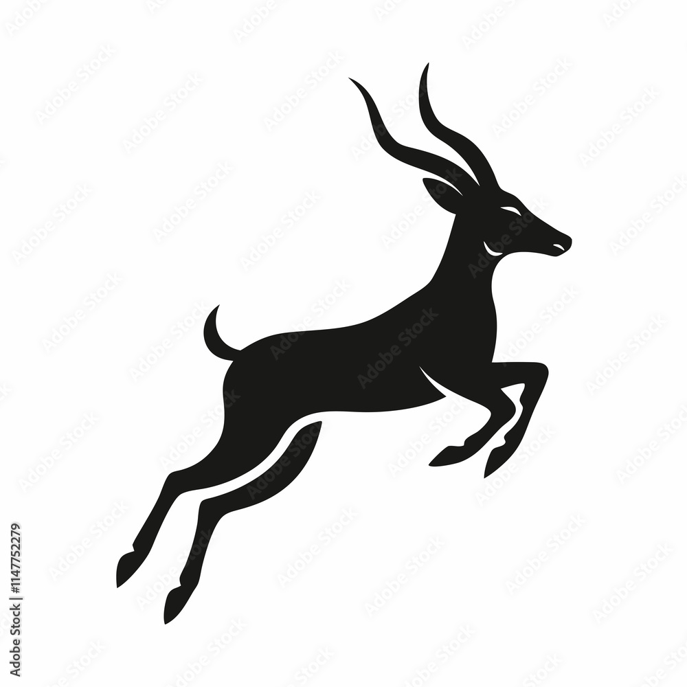 Stylized Antelope Leaping Silhouette in Black and White Stylized Antelope Leaping Silhouette in Black and White