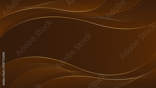 Abstract dark brown luxury background with gold lines. Elegant wave modern wallpapers. Suitable for templates, banners, cards, sales, ads, events, awards, web and pages
