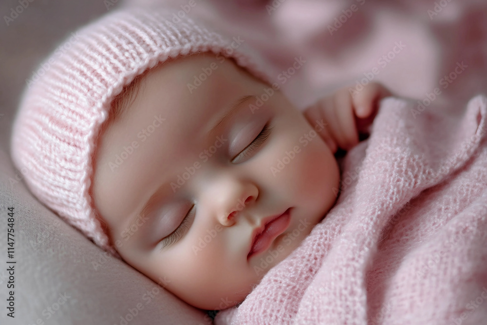 Generative AI image of a sleeping newborn baby in a cozy knitted outfit during a serene photo shoot Generative AI image of a sleeping newborn baby in a cozy knitted outfit during a serene photo shoot