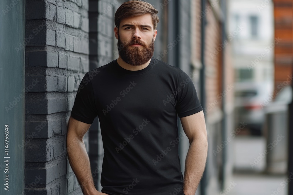 Fototapeta premium Stylish male model in black t shirt for logo design.
