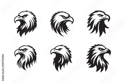 Set of Eagle head logo icon silhouette vector illustration