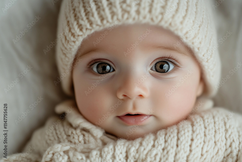 Generative AI image of a sleeping newborn baby in a cozy knitted outfit during a serene photo shoot Generative AI image of a sleeping newborn baby in a cozy knitted outfit during a serene photo shoot