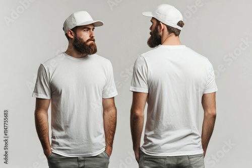 Handsome hipster male model in blank t shirt and cap