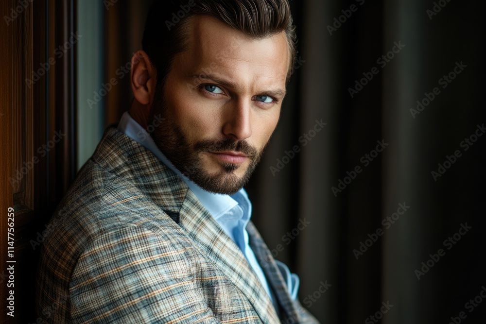 Fototapeta premium Portrait of handsome man in checked suit
