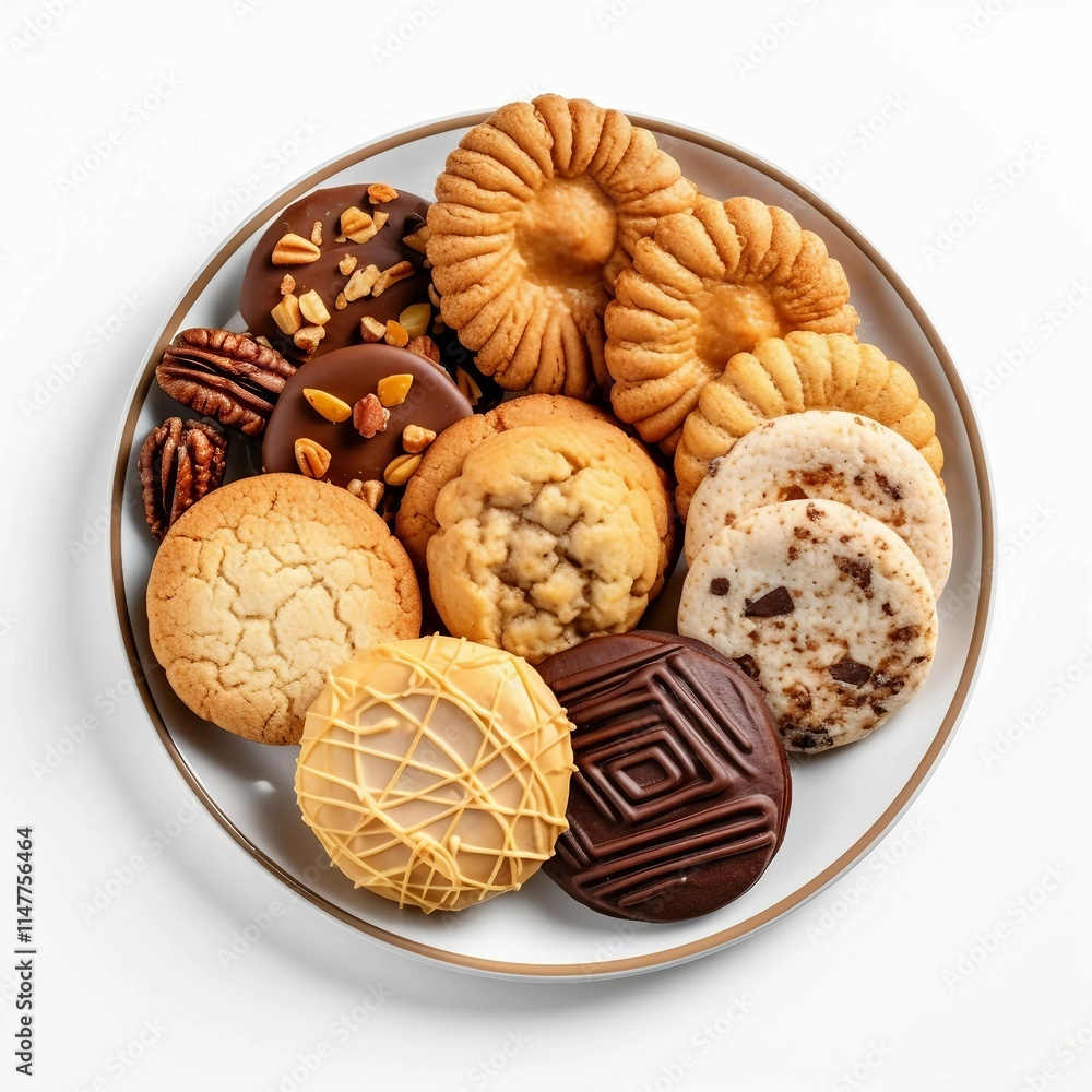 Plate of Cookies, Isolated white background, flat lay Plate of Cookies, Isolated white background, flat lay