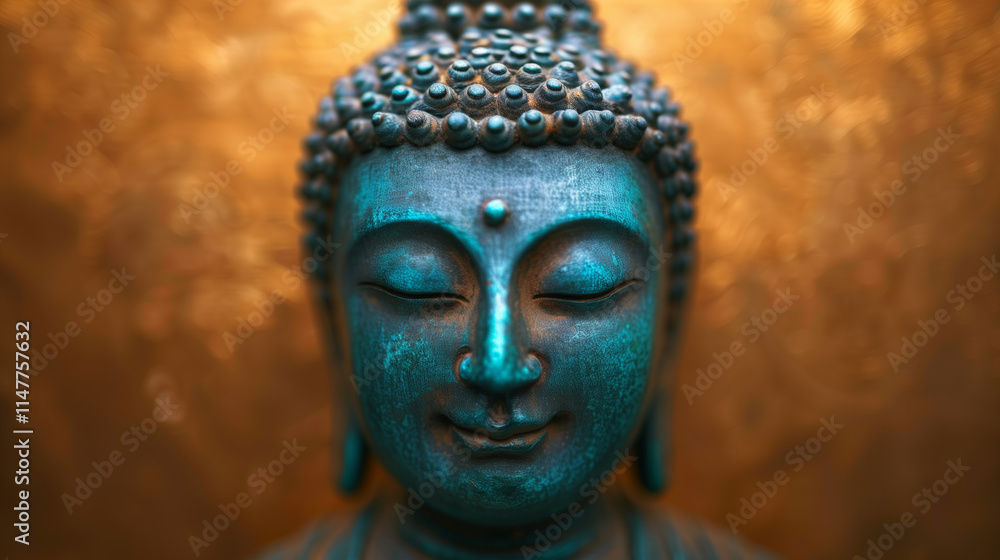 Close-up of a serene Buddha statue illuminated by golden sunlight Close-up of a serene Buddha statue illuminated by golden sunlight