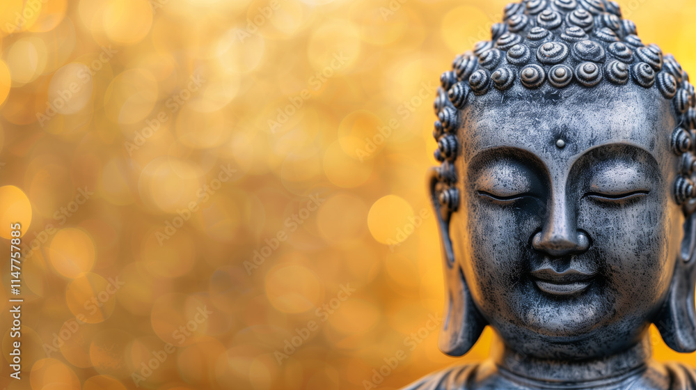 Close-up of a serene Buddha statue illuminated by golden sunlight Close-up of a serene Buddha statue illuminated by golden sunlight