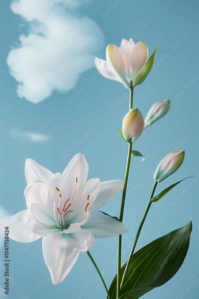 Naklejka premium Beautiful flower with blue background