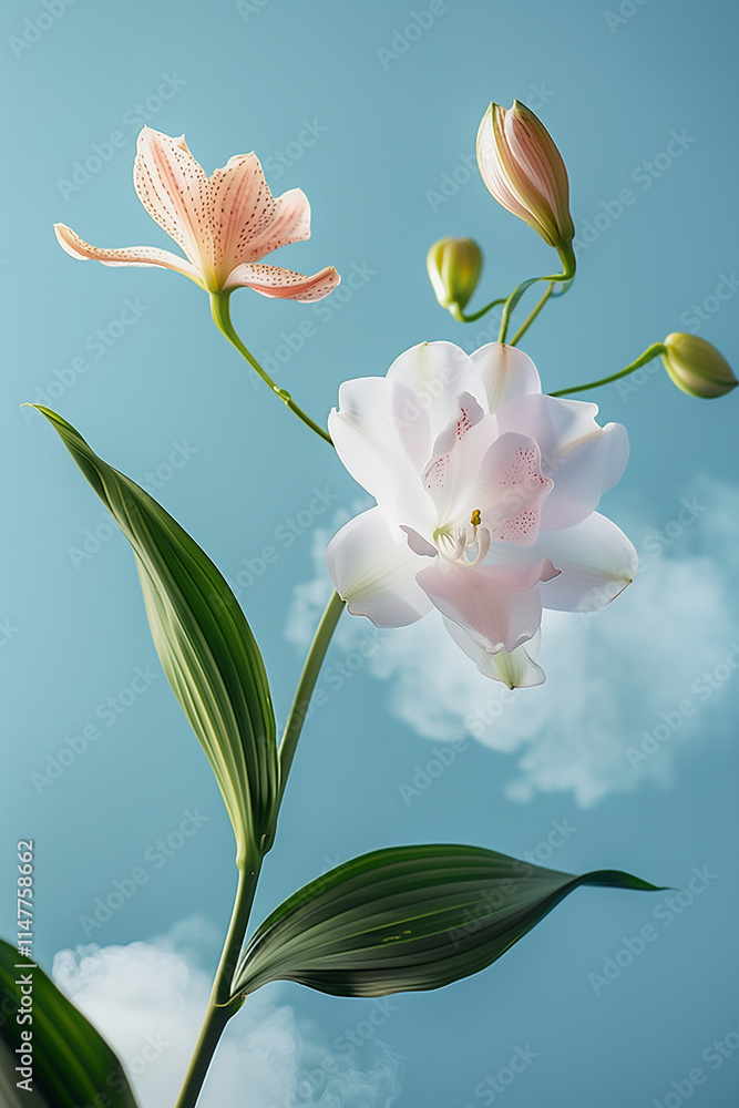 Fototapeta premium Beautiful flower with blue background