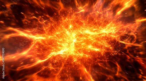 Dynamic explosion of fiery particles amidst cosmic energy in deep space. 