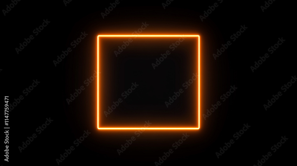 Bright orange neon square on a black background creates a striking visual effect Bright orange neon square on a black background creates a striking visual effect