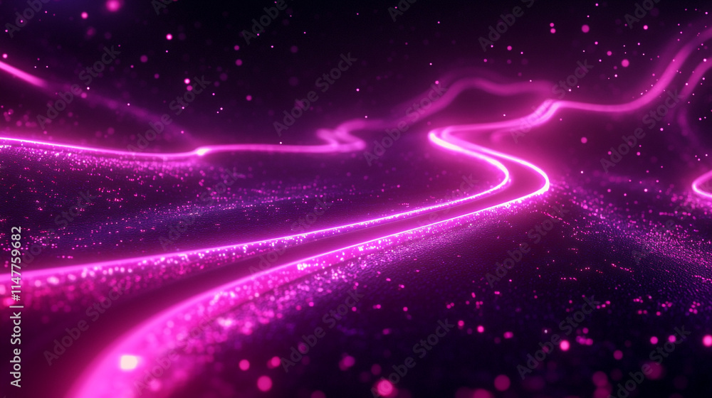 Swirling neon light trails create a vibrant visual effect in a dark environment. Swirling neon light trails create a vibrant visual effect in a dark environment.
