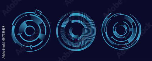 Vector illustration of a Illuminated Futuristic Circular HUD Interface Design - Cyberpunk Blue Tech Circles.
