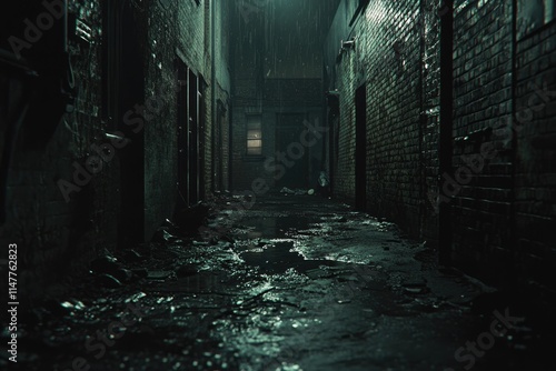 Darkness in a old grunge dirty street in the middle of night