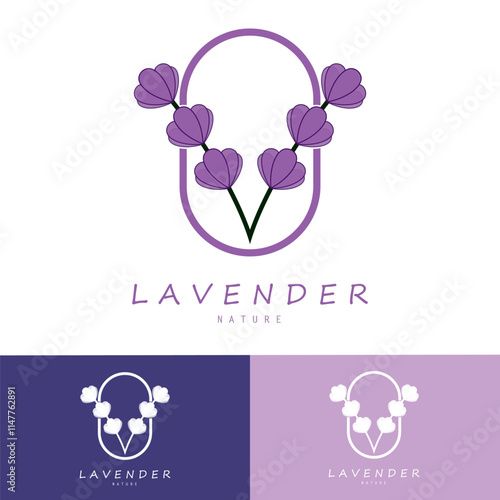 purple lavender flower logo, for flower gardens, parks, business, cosmetics, fashion, vector