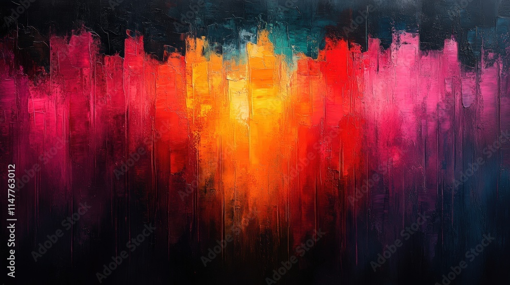 Obraz premium Abstract painting, fiery hues, textured impasto.