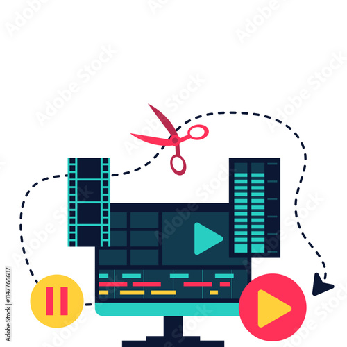 Video Editing On Computer Illustration