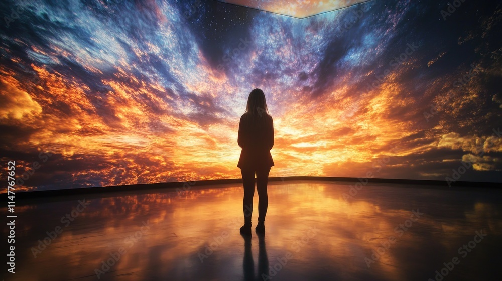 Fototapeta premium Woman against colorful sky